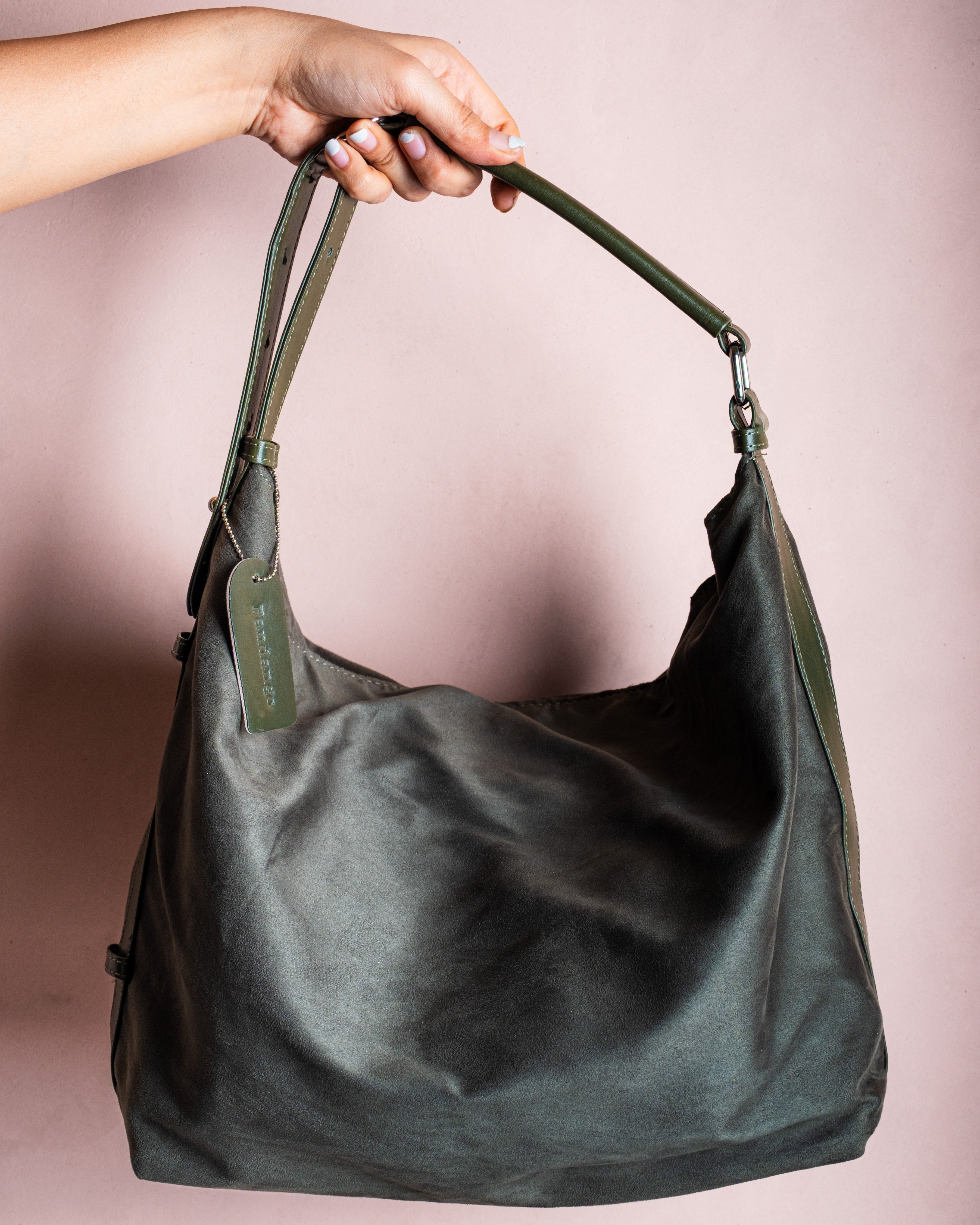 Sundarbans Suede Hobo Bag - Green
