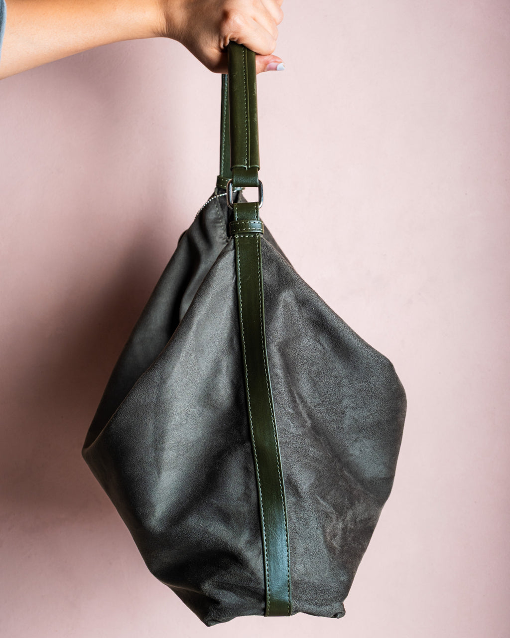 Sundarbans Suede Hobo Bag - Green